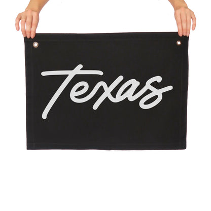 Texas Cursive Large Canvas Flag