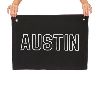 Austin Outline Large Canvas Flag