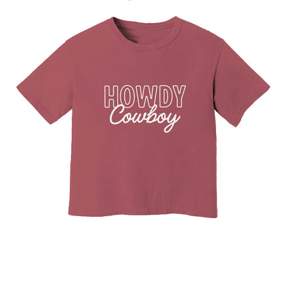 Howdy Cowboy Stacked Washed Crop Tee