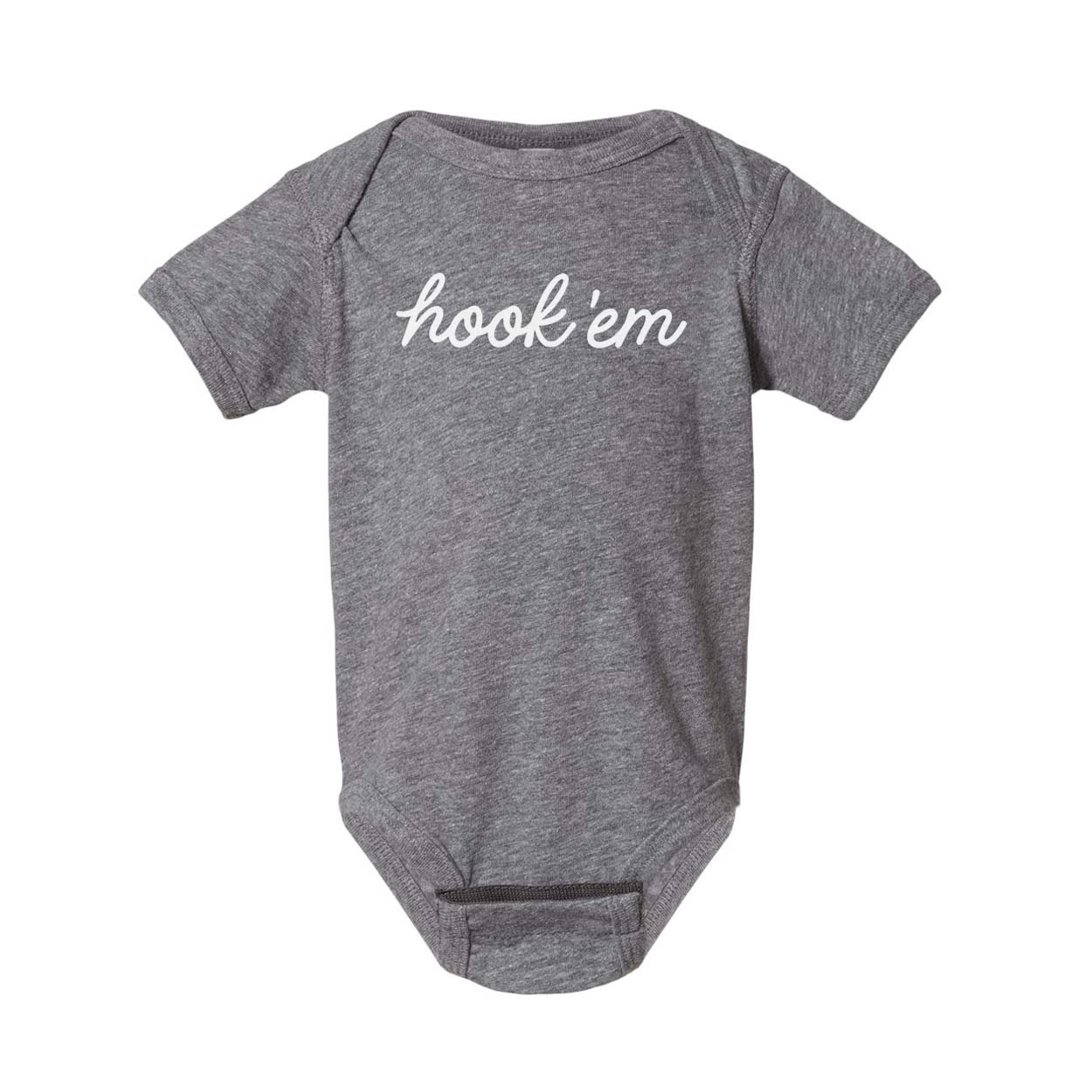 Hook 'em Cursive Onesie - Heather