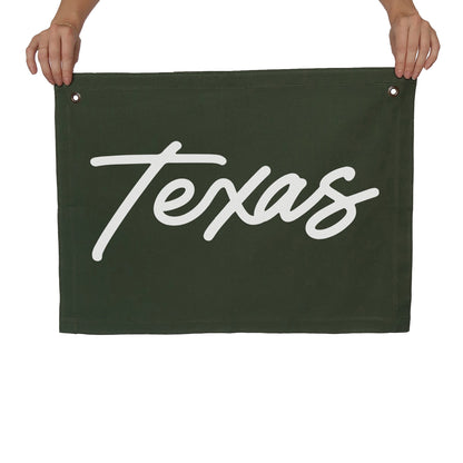 Texas Cursive Large Canvas Flag