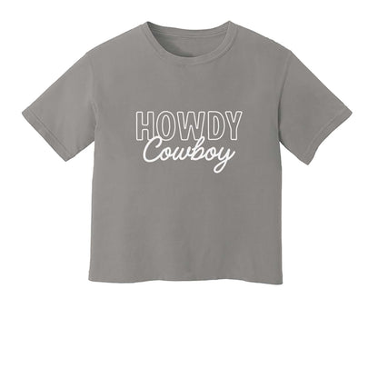 Howdy Cowboy Stacked Washed Crop Tee