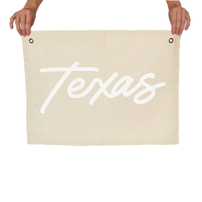 Texas Cursive Large Canvas Flag