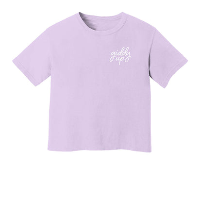 Giddy Up Cursive Stacked Washed Crop Tee