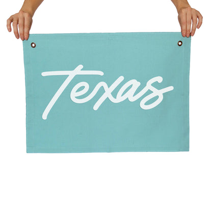 Texas Cursive Large Canvas Flag