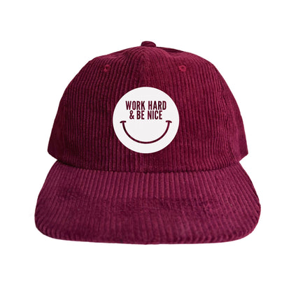 Work Hard & Be Nice Smile Corduroy Cap