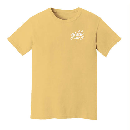 Giddy Up Cursive Stacked Washed Tee