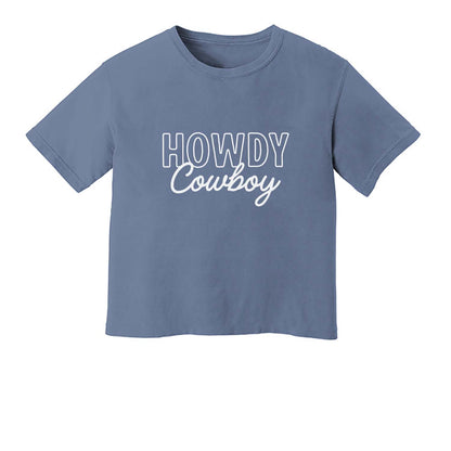 Howdy Cowboy Stacked Washed Crop Tee