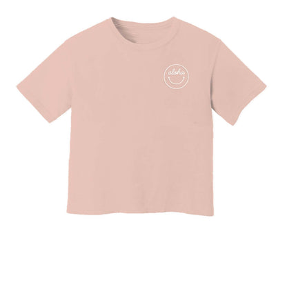 Aloha Cursive Smiley Face Washed Crop Tee