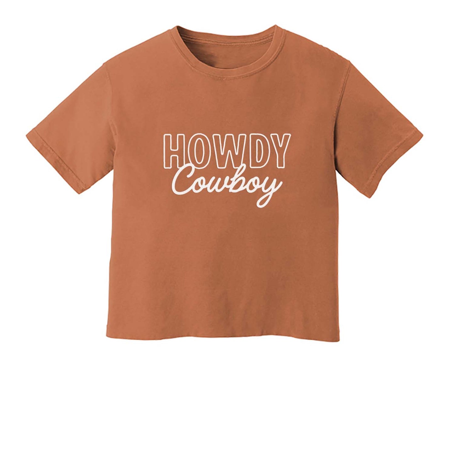 Howdy Cowboy Stacked Washed Crop Tee