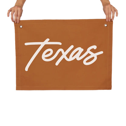 Texas Cursive Large Canvas Flag