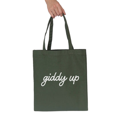 Giddy Up Cursive Tote Bag