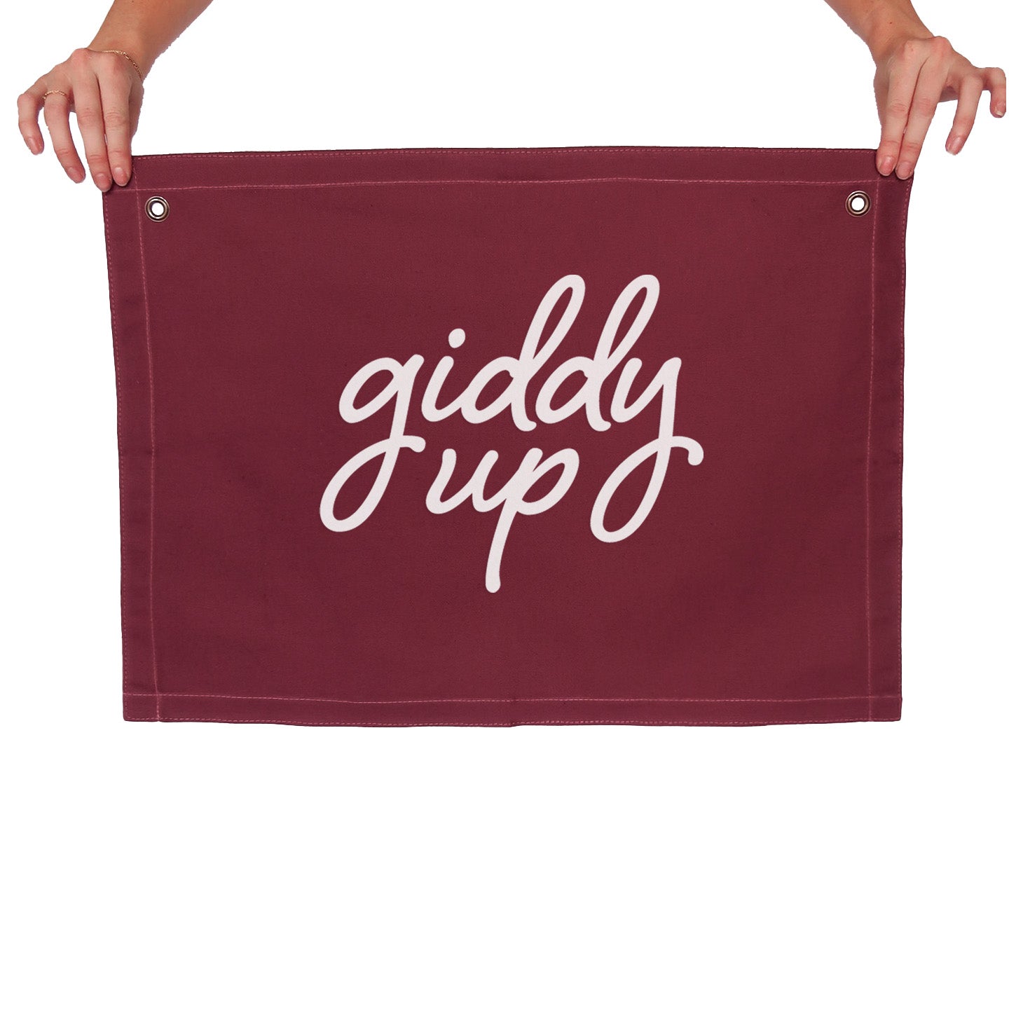 Giddy Up Cursive Stacked Large Canvas Flag