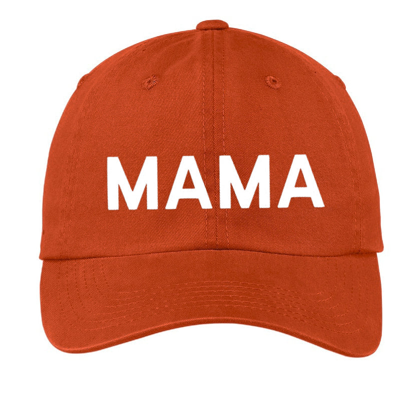 mama Block Letter Embroidery Baseball Hat (White + Tan Thread